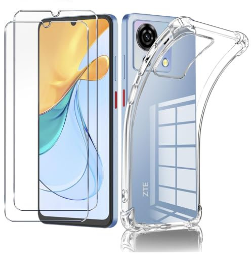 LYJERRY 1Pcs Schutzhülle für ZTE Blade V50 Vita Handyhülle + 2Pcs panzerglas für ZTE Blade V50 Vita Hülle durchsichtig Stoßfest Cover Silikon Handytasche und Displayschutzfolie