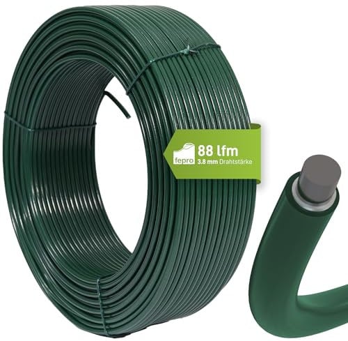 Fepro® Spanndraht 3,8 mm x 88 m, grün, verzinkt und kunststoffbeschichtet - witterungsbeständig, ideal für Maschendraht, Wildzaun, Garten oder basteln