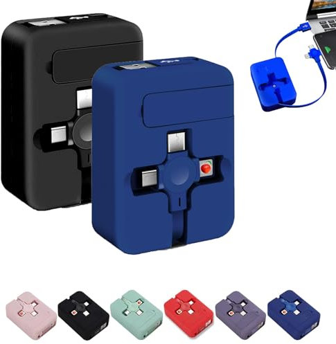 Vasemystic 3 in 1 Usb Fas Charging Cable, Multi Phone Charger Cable 4 in 1 Fast Charge, Data Cable Phone Stand, Retractable Cables for Laptop Tablet Mobile 2 Pcs (E)