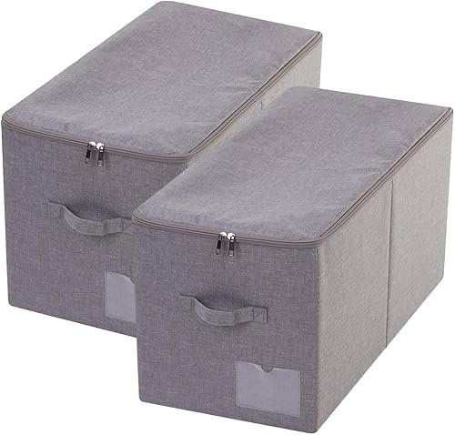iwill CREATE PRO 2 Stück Aufbewahrungsboxen mit Deckel, Wintergarderobe Aufbewahrungsbox mit Reißverschlussdeckel,Ordnungsboxen Kleiderschrank Organizer, Faltbox für Kleidung, Bücher, Dunkelgrau