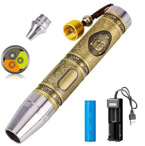 YZYOE Recargable tres LEDs Experto Jade Evaluación Linterna, joyería Evaluación piedras preciosas Diamante, luz blanca y amarilla y 365NM lámpara ultravioleta.