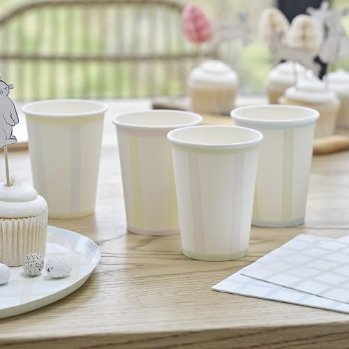 Ginger Ray Lot de 8 gobelets en papier de Pâques en forme de vichy pastel bleu, vert, jaune et rose