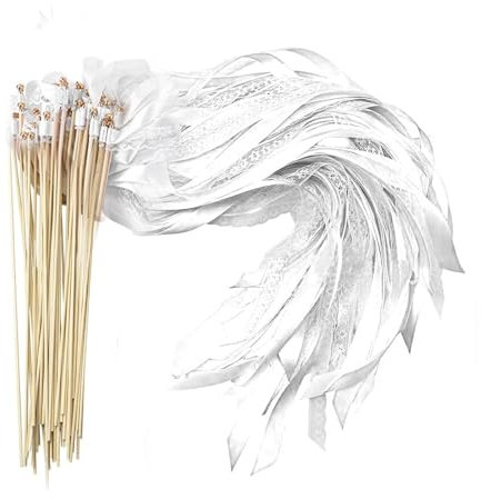 XPJBKC Wedding Wands, 50 Stück Hochzeit Ribbon Zauberstäbe mit Glocke, Spitze Wedding Feenstab, Wedding Wands Hochzeit für Hochzeiten, Geburtstage, Partys, Feiertagsfeiern verwendet, Weiß