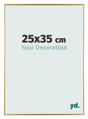 Your Decoration - Bilderrahmen 25x35 cm - Gold - Bilderrahmen aus Kunststoff mit Acrylglas - Antireflex - 25x35 Rahmen - Evry