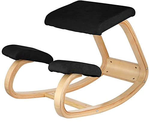 ZENFEKU Haar Ergonomischer Schaukelhocker aus Holz mit dickem Kissen, Kniehocker verbessern die Körperhaltung, entlasten das Knie, Heimbüro-Computerstuhl