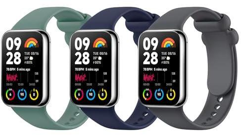 MoKo 3 Pezzi Cinturino Compatibile con Redmi Watch 5/Redmi Watch 4/Xiaomi Smart Band 9 Pro/8 Pro, Cinturino Sportivo di Ricambio in Silicone Morbido Donna Uomo, Verde Scuro/Blu Notte/Grigio Acciaio