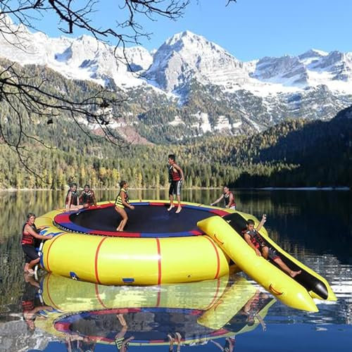 Hlixzoy Trampoline Gonflable d'eau en PVC avec Glissière/Tube/Coussin De Saut Sac De Rebond Plate-Forme, Trampoline Gonflable De Lac, Adapté Aux Lacs, Aux Piscines Et Aux Zones De Mer Calme,16FT