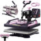 VEVOR 5 en 1 Máquina de Prensado por Calor con Prensa de Vaso de 887 ml, 290 x 380 mm, Prensa Térmico con Giro de 360° y Revestimiento de Teflón para Camiseta, Taza, Sombrero y Plato, Negro y Rosa