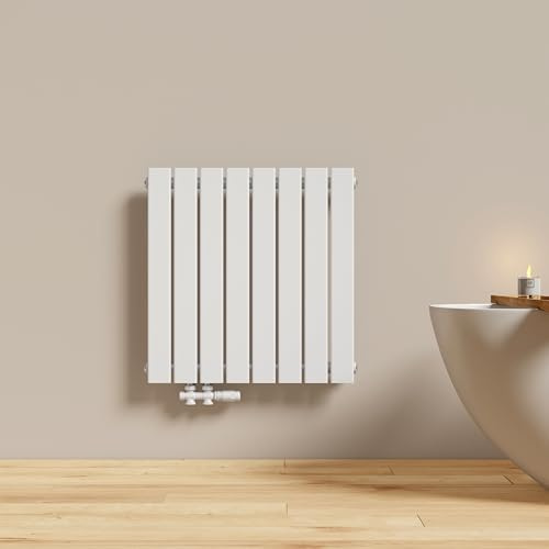 EMKE Radiador de Diseño, 630x620 mm,Radiador Mural Horizontal con Panel Plano, Conexión Lateral, Estructura Monocapa, Blanco, 450 Vatios