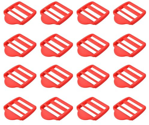 sourcing map 16Pcs Plastic Ladder Slider, 3/4 (20mm) Red Adjustable Lock Buckles Tension Lock Tri-Glides for Belt Backpack Straps Part Replacement