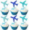 Rsstarxi 24 Pack Airplane Cupcake Toppers Travel Themed Party Cake Decorations Plane Cupcake Picks Decorations for Baby Shower Birthday Airplane Party Decorations