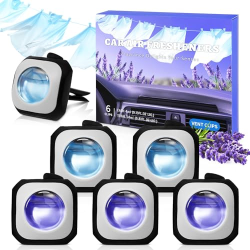 Scent-Hi Auto Duft, Lufterfrischer Auto, Leinen und Lavendel, Auto Lufterfrischer Mit Clip, Duft Auto Innenraum Zur Beseitigung Und Vermeidung Von Gerüchen, 6 Stück x 4ml
