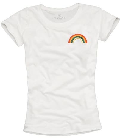 MAKAYA Damen T-Shirt Regenbogen mit Bunten Vintage Farben Rainbow Motiv Top Frauen