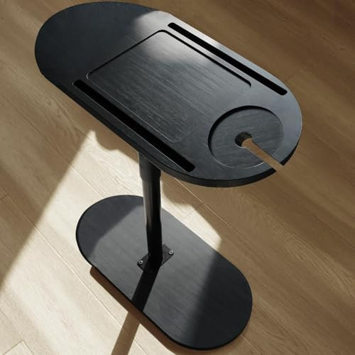 Duscdesp Beistelltisch C Form Sofatisch Höhenverstellbar (42-82cm), 360° Rotierend Bambus Beistelltische Holz und Metall Klein Couchtisch Kaffeetisch Side Table für Wohnzimmer Bad Bett Sofa (Schwarz)