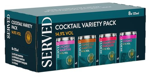 SERVED Cocktail Variety Pack, 14.9% ABV,8 x 125ml Cans | Premium Quality, Bar Strength, Pre-Mixed & Ready To Drink