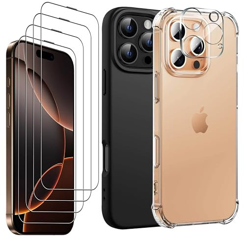 NEW HORRIZON 7 in 1 with [2X for iPhone 15 Pro Max Case, [LifetimeSupport] and [4X HD Screen Protector [Full Coverage] + 1 Lens Protector, Shockproof Silicone Phone Case for iPhone 15 Pro Max [7-Pack]