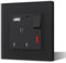 BSEED Single Plug Socket with USB C and USB A,Glass Switched Socket,UK Standard Electric Power Sockets,13A Wall Socket,Save Space,1 Gang,86mm Black