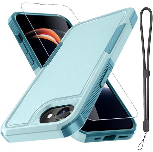 RMOCR Case for iPhone SE 4th 2025, with Screen Protector,Military Grade Heavy Duty Shockproof Phone Cover with Wrist Lanyard Strap for iPhone SE 4th 2025,Mint Green
