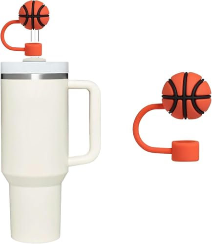 Basketball Straw Cover for Stanley 40&30 Oz Cup, Orange 10mm Silicone Straw Covers Cap for Stanley Cup Accessories, Cute Straw Topper for Tumblers, Straw Cap Stopper for Reusable Straws Tip Lids