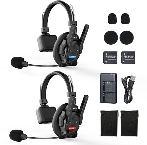 Moman Wireless Intercom Headset, XTALK PRO2 2.4GHz 24H 500M Vollduplex Kabelloses Kommunikationssystem für Film Produktion(2 PCS)