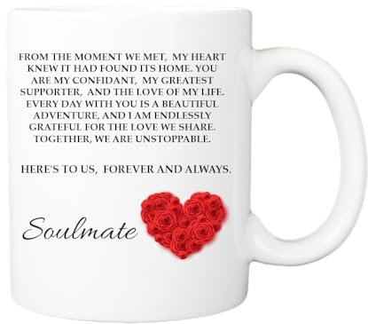 Soulmate Valentines Mug, Happy Valentines Gifts for Him or Her Girlfriend Wife Partner Fiancée Boyfriend Husband Anniversary Christmas Birthday Present