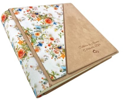Álbum de fotos artesanal de tejido estampado 3D y alcántara, personalizable con grabado, clásico con papel de seda, para boda, cumpleaños, boda, aniversario, comunión, eventos (desierto/beige)