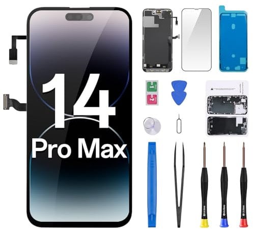 CYKJGS for iPhone 14 Pro Max Screen Replacement with Proximity Sensor Earspeaker Flex Cable 6.7 3D Touch LCD Display Digitizer Full Assembly Front Glass Repair Fix Tools Kit A2651 A2893 A2894 A2896