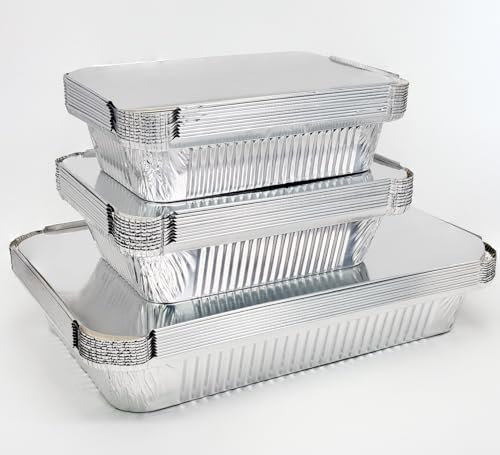 RUIXUE 30 bandejas desechables de aluminio de 2250 ml, 1100 ml y 800 ml, platos de aluminio reutilizables de varios tamaños para cocinar y asar.