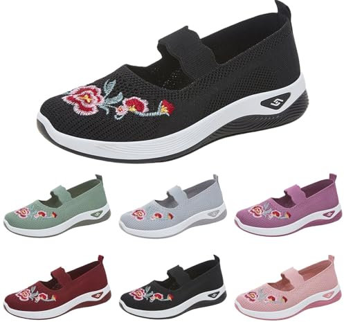 Nursing Shoes Items Trainers for Women Wide Fit Wedge Walking Sneakers Casual Fashion Non Slip Walking Shoes Low Top Lace Up Slip on Orthopedic Slip-on Trainers Black 5.5