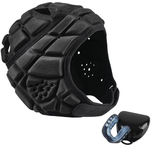 Soft Shell Flag Football Helmet with Mouth Guard, 7v7 Rugby Helmet Adjustable Thick Chin Strap, Breathable Ear and Head Protection Scrum Cap for Youth or Adults, Paired with Sports Teeth Guards