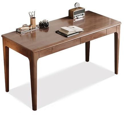 MESCXTY Mid-Century Massivholz Schreibtisch, Computertisch mit 2 Schubladen, Arbeitstisch Arbeitsplatz Frisiertisch für Home Office(80x45x75cm(31x18x30inch), Walnut)