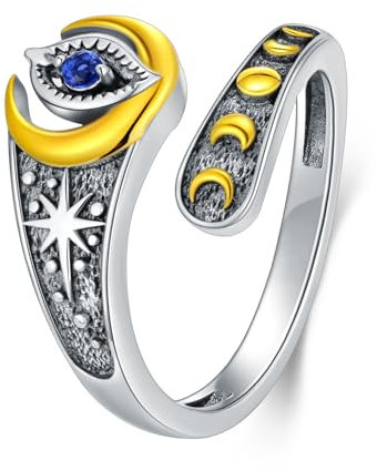 HUKKUN Evil Eye Ring Sterling Silver Evil Eye Spoon Ring Moon Jewelry for Women