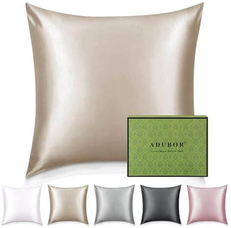 Adubor Taie Oreiller 100% Soie pour la Santé des Cheveux et de la Peau | 22 Momme Soie de Mûrier, Grade 6A, avec Fermeture Éclair Dissimulée, 65×65cm, Beige, 1PC