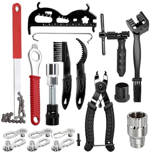 Kit d'extracteur de manivelle de vélo avec fouet à chaîne et extracteur de cassette – Clé de pédalier, outil de pédalier, outil de vélo pour manivelle - 16PCS