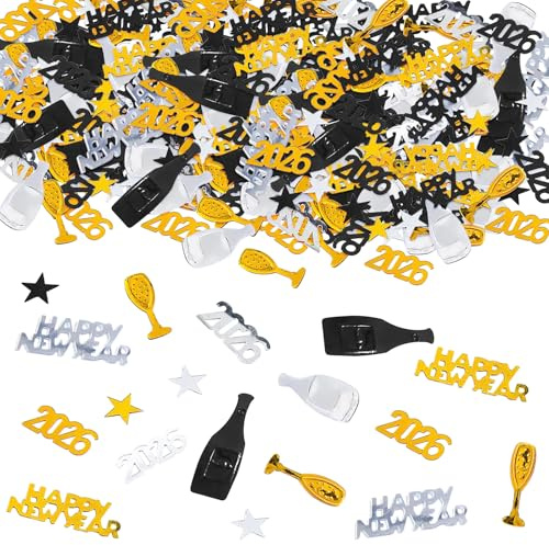 Alovez Silvester Deko 2026 Konfetti Streudeko,Glitzer Happy New Year Konfetti Silvester Tischdeko,2026 Neujahrsdeko,Streudeko Neujahr Party Deko