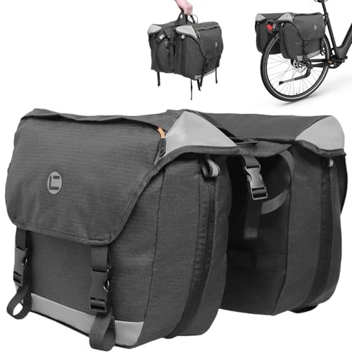 Fahrradtaschen mit Reflektoren Griff & Regenschutz, Wasserdichte Fahrrad Gepäckträgertasche Doppeltasche, Gepäckträgertaschen Fahrradtasche Hinten Gepäckträger Tasche Zubehör für Mountainbike, Bike