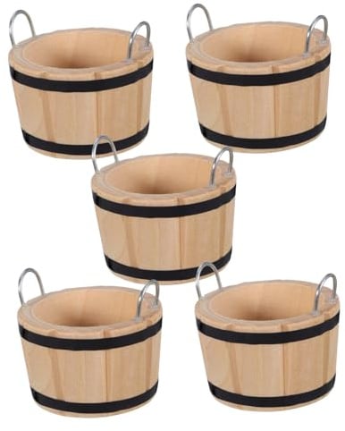 Lot de 5 Mini Seaux avec Poignée en Bois et Métal, Décor Maison | Accessoires Miniatures pour Maison de Poupée, Tonnelles Féeriques, la Cuisine de Jeu, Garçon et Filles Collectionneurs