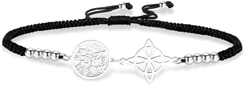 VASSAGO Bracciale con nodo di strega Tetragrammaton pentagramma nodo celtico ciondolo nome di Dio corda intrecciata regolabile protezione della stregoneria gioielli pagani per uomo e donna
