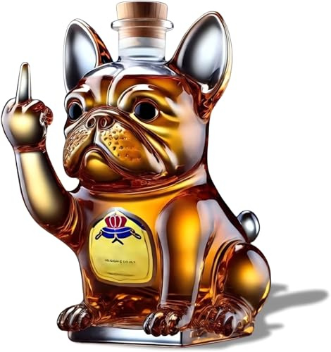 French Bulldog Shaped Glass Whisky Decanter 350ml | Decorative Liquor Glass Bottle, Perfect for Home Bar and Spirits