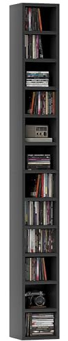HOMCOM Rangements pour CD et DVD, étagère Colonne de Rangement, Meuble de Rangement avec 12 Compartiments, capacité Max. 204 CD, 21 x 20 x 175 cm, Noir