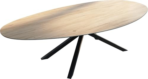 DELIFE Outdoortisch Edge Oval 280x130 cm Keramik Laminam® Sabbia Eichefarbig Kreuzgestell Rechteck Schwarz