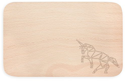 JUNIWORDS Frühstücksbrettchen aus Holz mit Origami-Muster - Wähle ein Motiv - Einhorn