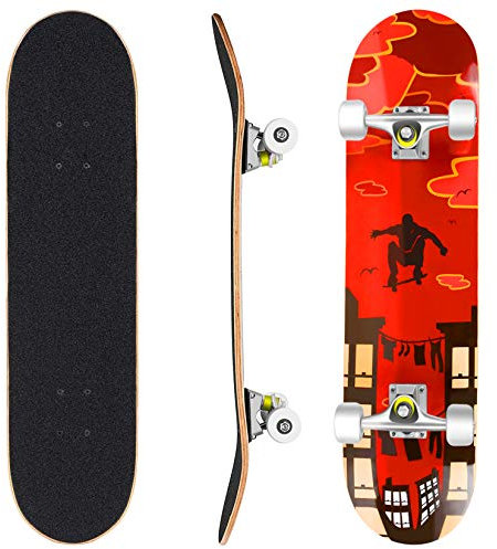 Hikole Skateboard – 31 x 8 Complete Pro Skateboard – Double Kick 7-Ply Maple Wood Tricks Skateboard para principiantes Regalos de cumpleaños para niños y niñas