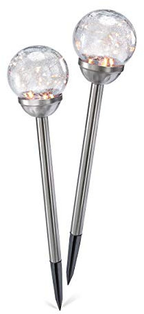 Esotec Solar Steckleuchten Golden Balls, 2er-Set, Akku, Echtglas, Bruchglas Crackle, LED Glaskugeln, Stecklicht, Lichtspiel, Solarleuchte, Solarkugeln, Gartenkugeln, metall, außen, IP44, 102312