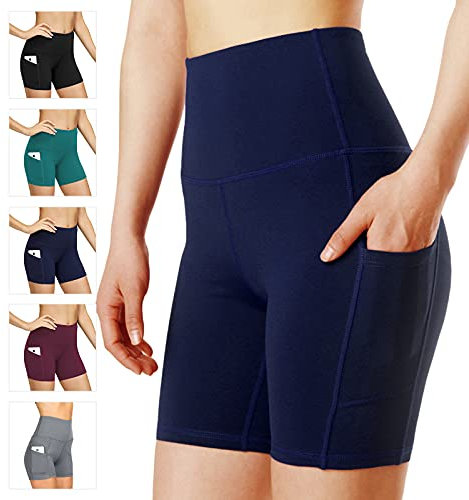 Damen Leggings Yogahosen Sporthose Tights Laufhose High Waist mit Taschen Dehnbar Jogginghose Yoga Sport Fitness Laufen(Marine-wf,S