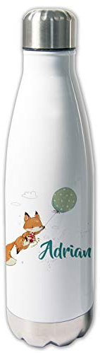 Unikatolo Thermoskanne mit Name Fuchs Junge, Thermosflasche warm und kalt, Trinkflasche für Kinder und Erwachsene, Geschenk Schule, Kita, Büro, Uni