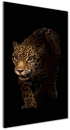 Tulup Glas-Bild Wandbild aus Glas - Wandkunst - Wandbild hinter gehärtetem Sicherheitsglas - Dekorative Wand für Küche & Wohnzimmer 50x100 - Tiere - Jaguar - Schwarz