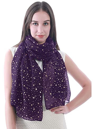 Lina & Lily Damen Schal Tuch mit Folien Sternmuster (Violett (Goldene Sterne))