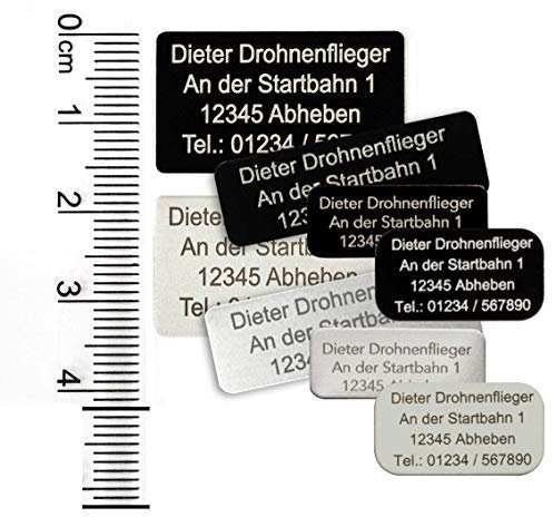 MJ Drohnen-Kennzeichen mit e-ID, 20x8mm, Alu eloxiert, Schwarz, selbstklebend