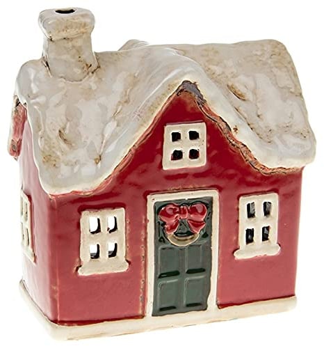 Village Pottery Snowy Christmas Cottage Kleiner Teelichthalter, Grün, Rot